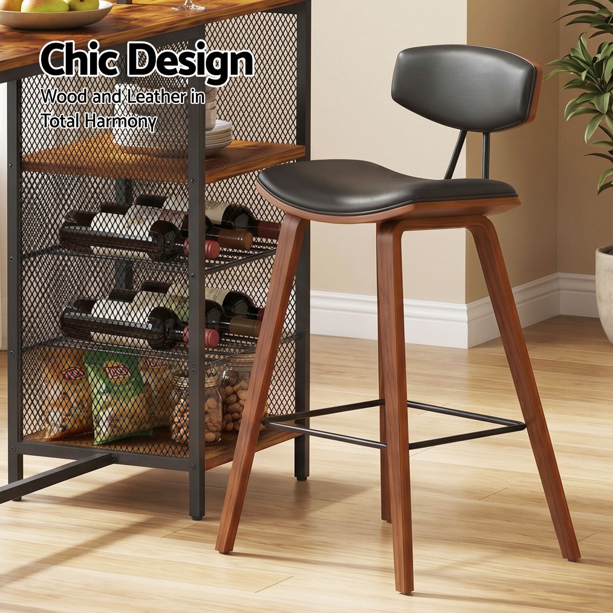 3-Piece Bar Table and Stools Set with Wine Rack - Walnut
