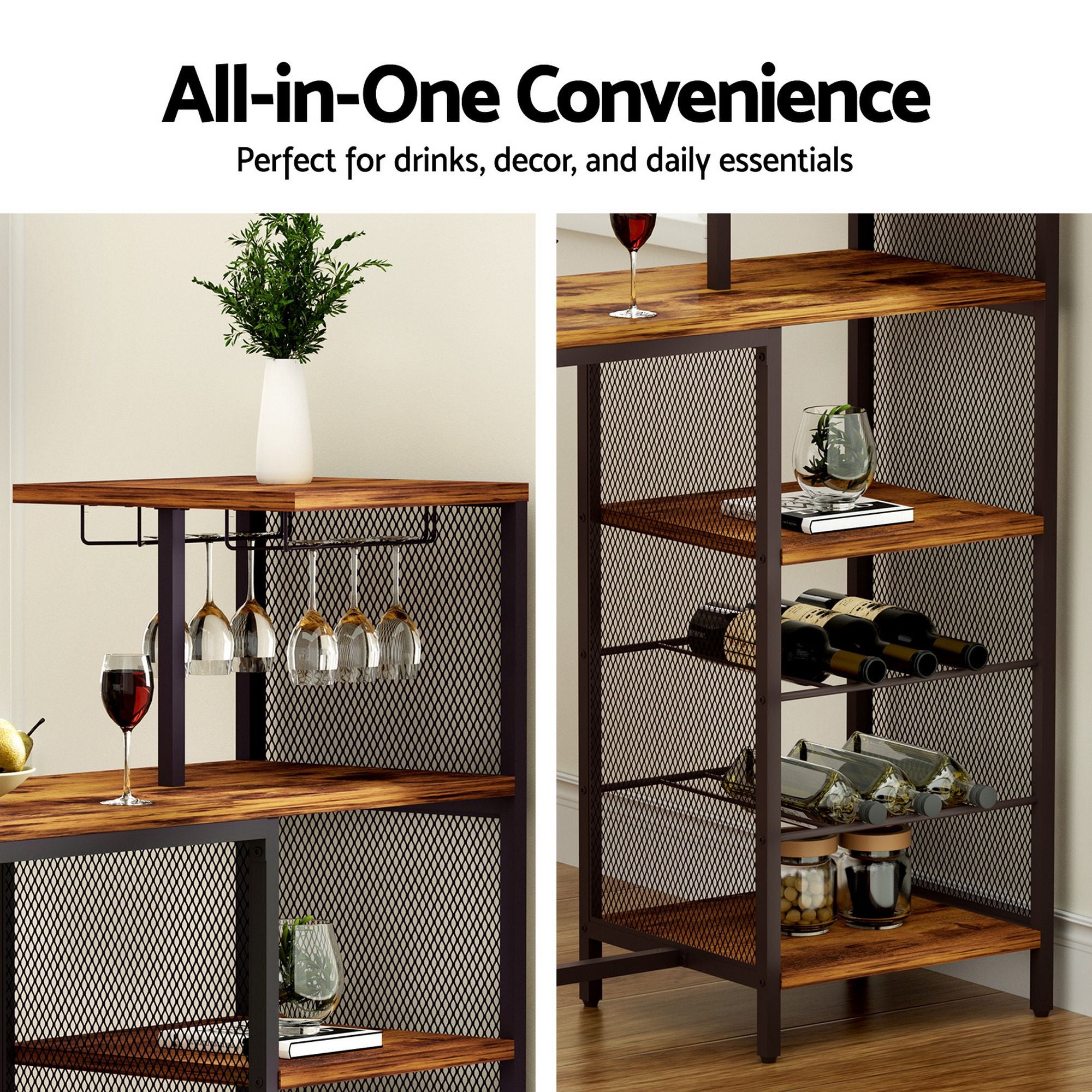 3-Piece Bar Table and Stools Set with Wine Rack - Walnut