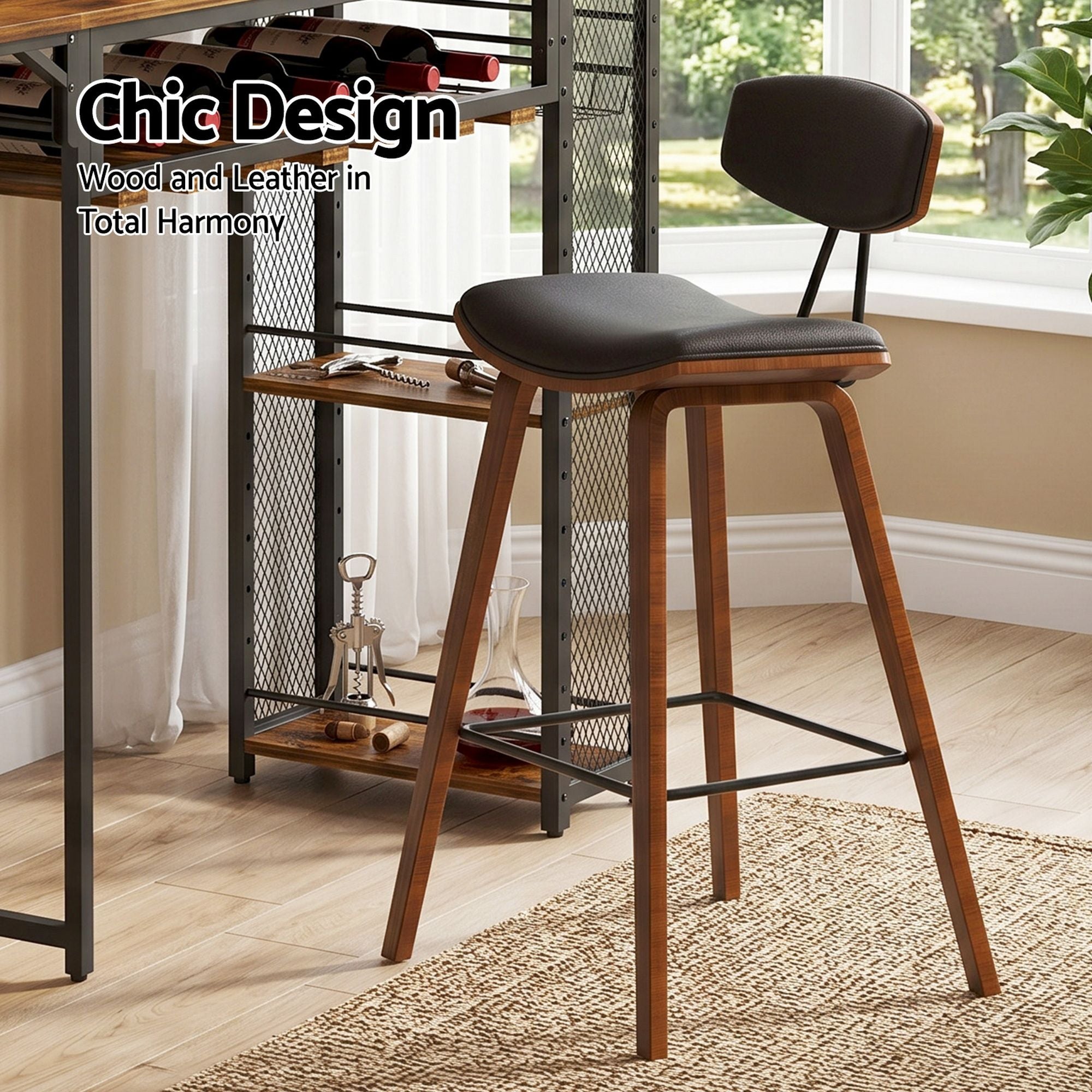 3PCS Bar Table and Stools Set Solid Wood Kitchen Dining Chairs - Walnut