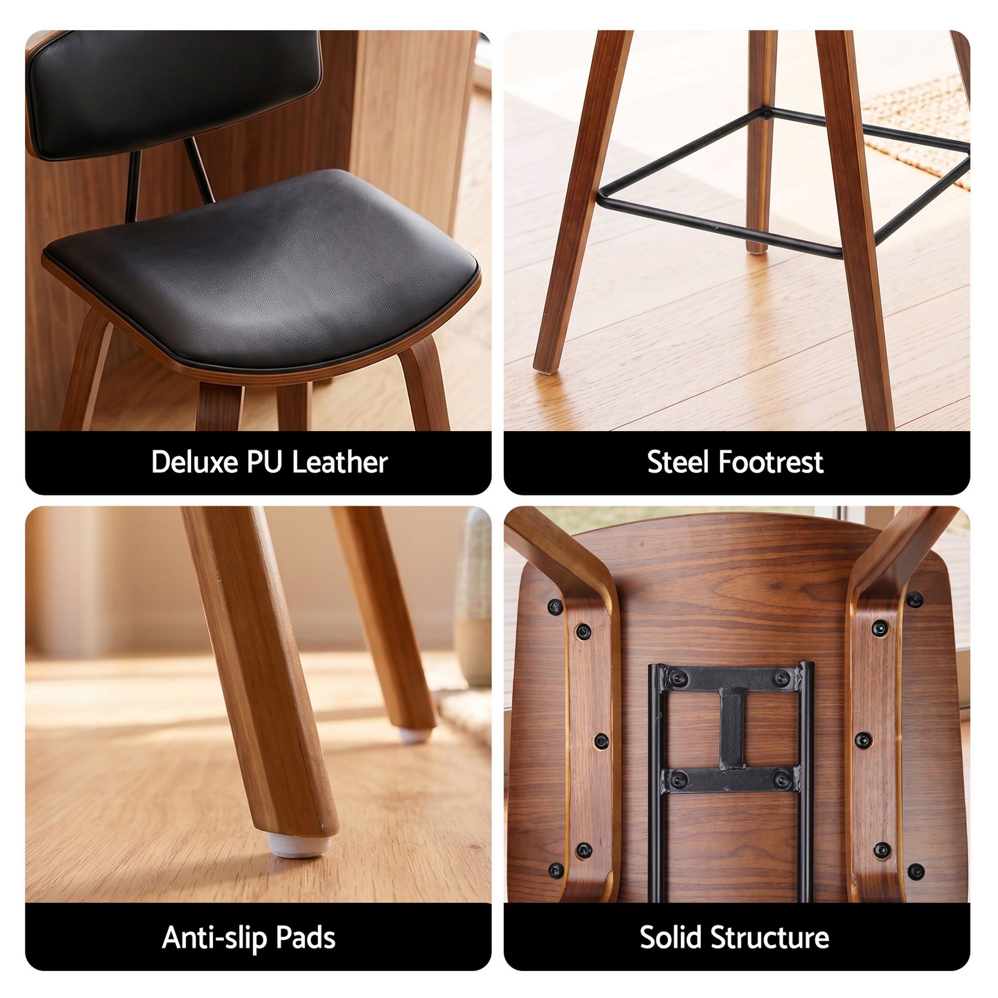 3PCS Bar Table and Stools Set Solid Wood Kitchen Dining Chairs - Walnut