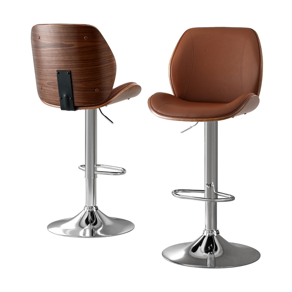 Set of 2 Lorien Adjustable Bentwood Leather Bar Stools - Brown