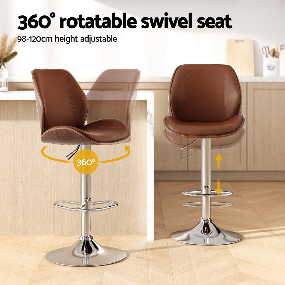 Loria Bar Stool Set of 4 Lorien Bentwood Leather Bar Stools - Brown | Bar Stool Centre