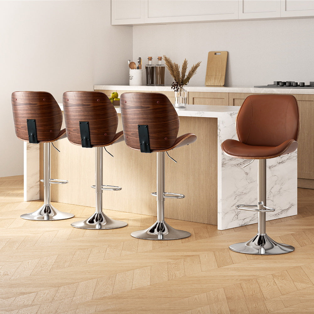 Loria Bar Stool Set of 4 Lorien Bentwood Leather Bar Stools - Brown | Bar Stool Centre