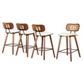 Set of 4 Coralie Rattan Back Bar Stools – Beige & Walnut