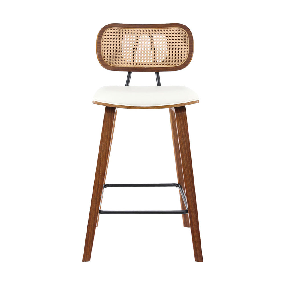 Set of 4 Coralie Rattan Back Bar Stools – Beige & Walnut
