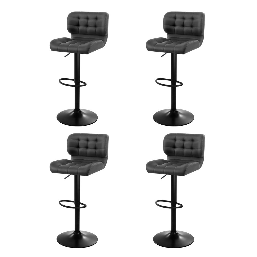 4x Bar Stools Gas Lift Leather Padded Grey