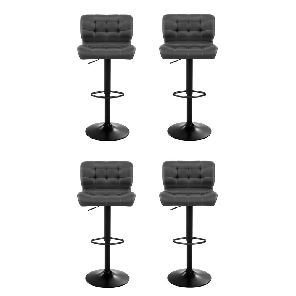 4x Bar Stools Gas Lift Leather Padded Grey