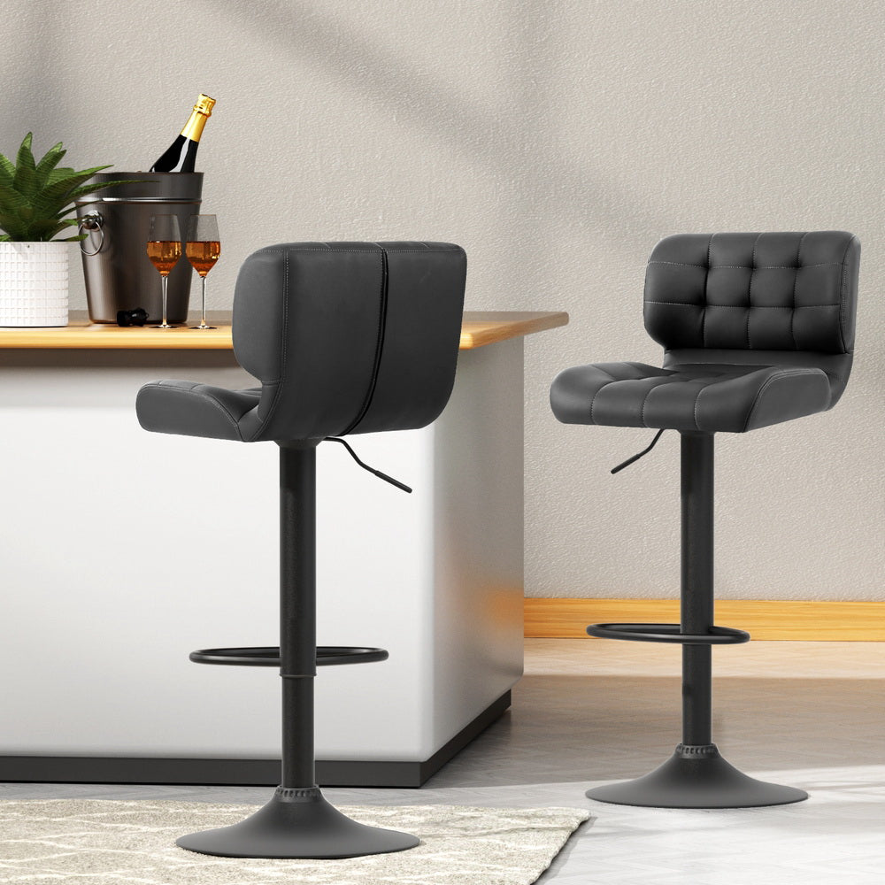 4x Bar Stools Gas Lift Leather Padded Grey