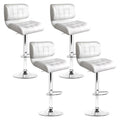 Set of 4 Preston Gas Lift Leather Bar Stools - White & Chrome