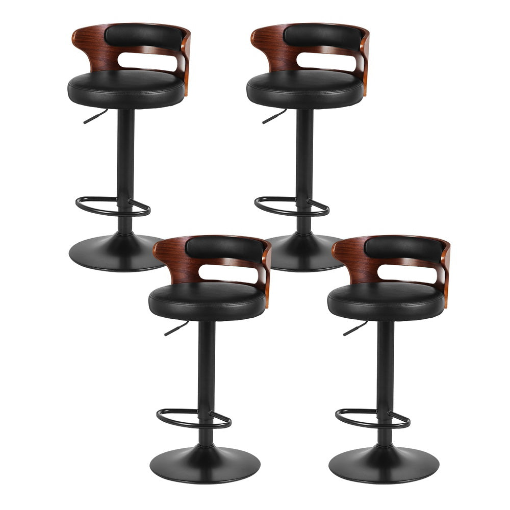 Set of 4 Grandeur Wooden Bar Stools - Black