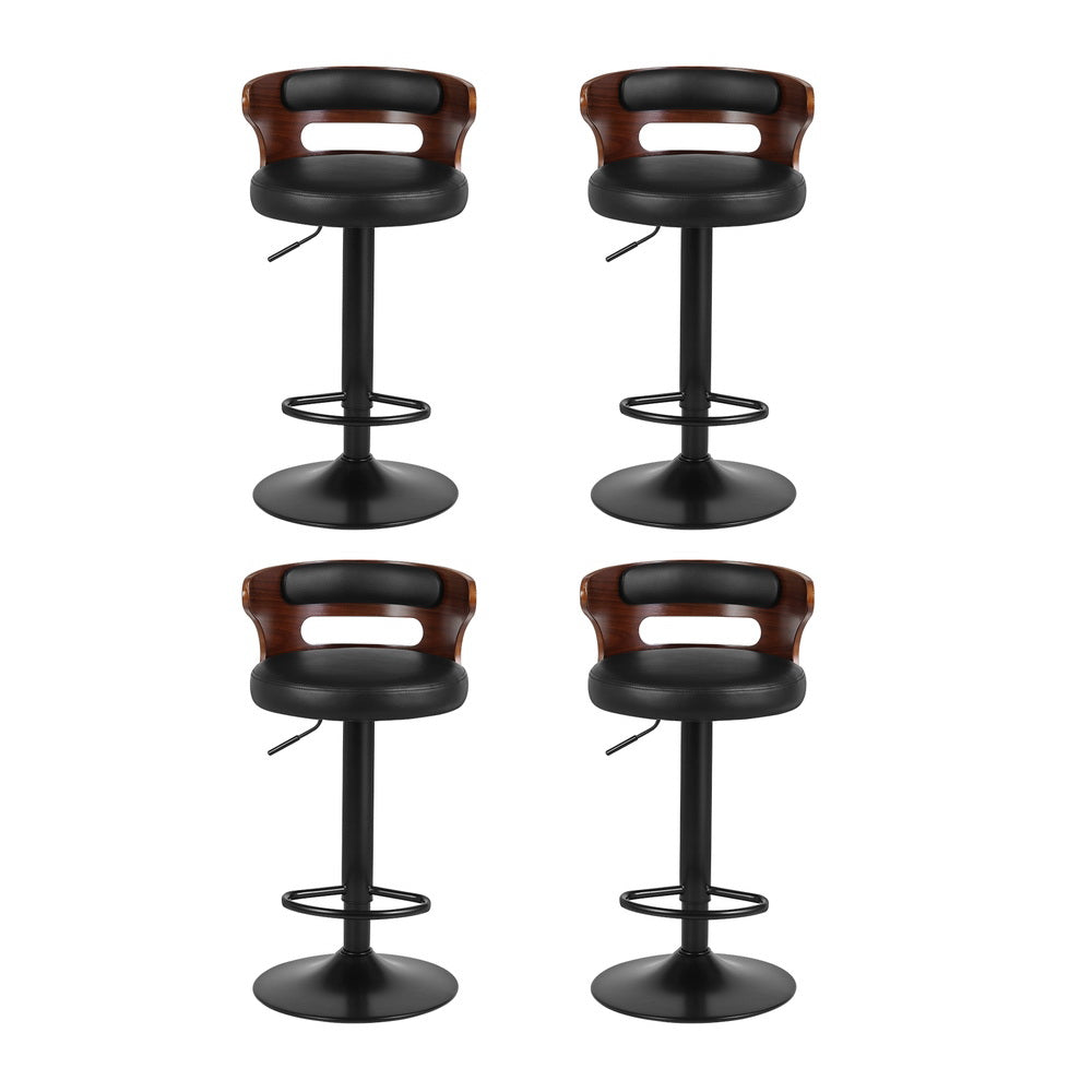 Set of 4 Grandeur Wooden Bar Stools - Black