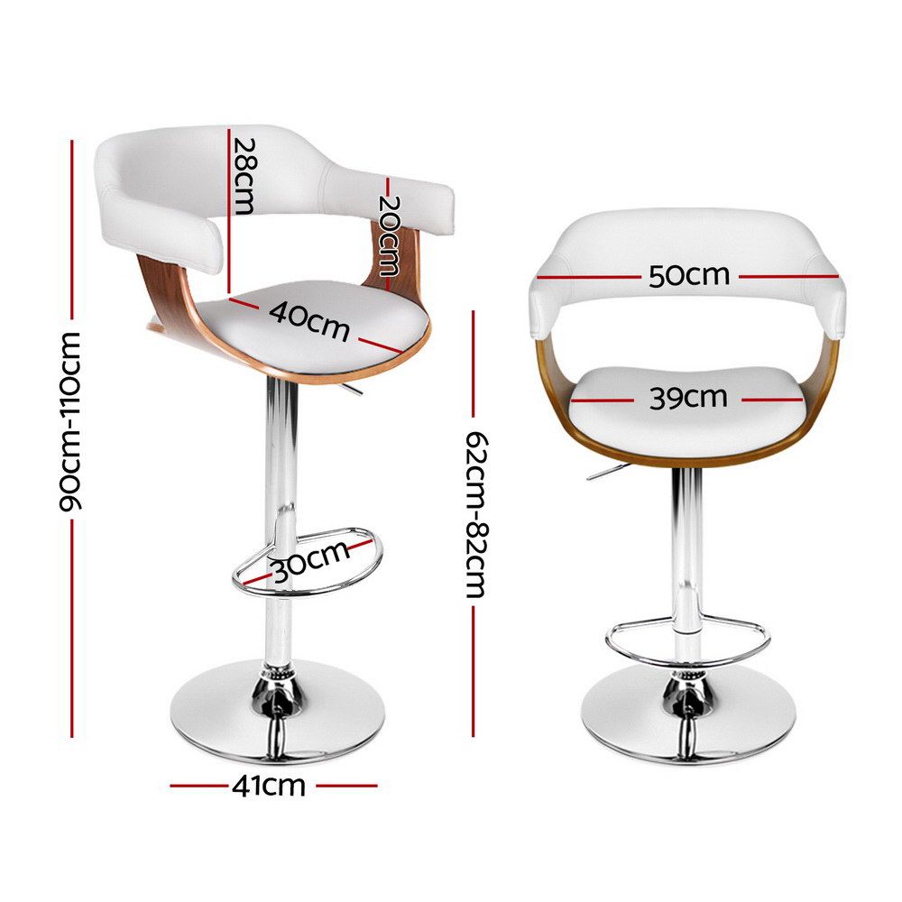 Set of 3 Swivel Gas Lift Bar Stools PU Seat Adjustable Height - White