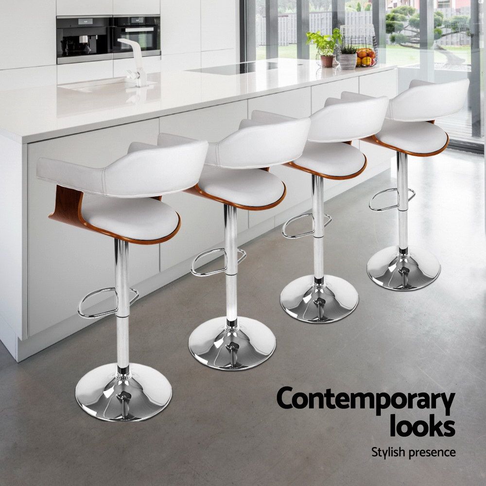 Set of 3 Swivel Gas Lift Bar Stools PU Seat Adjustable Height - White