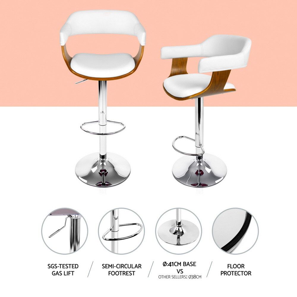 Set of 3 Swivel Gas Lift Bar Stools PU Seat Adjustable Height - White