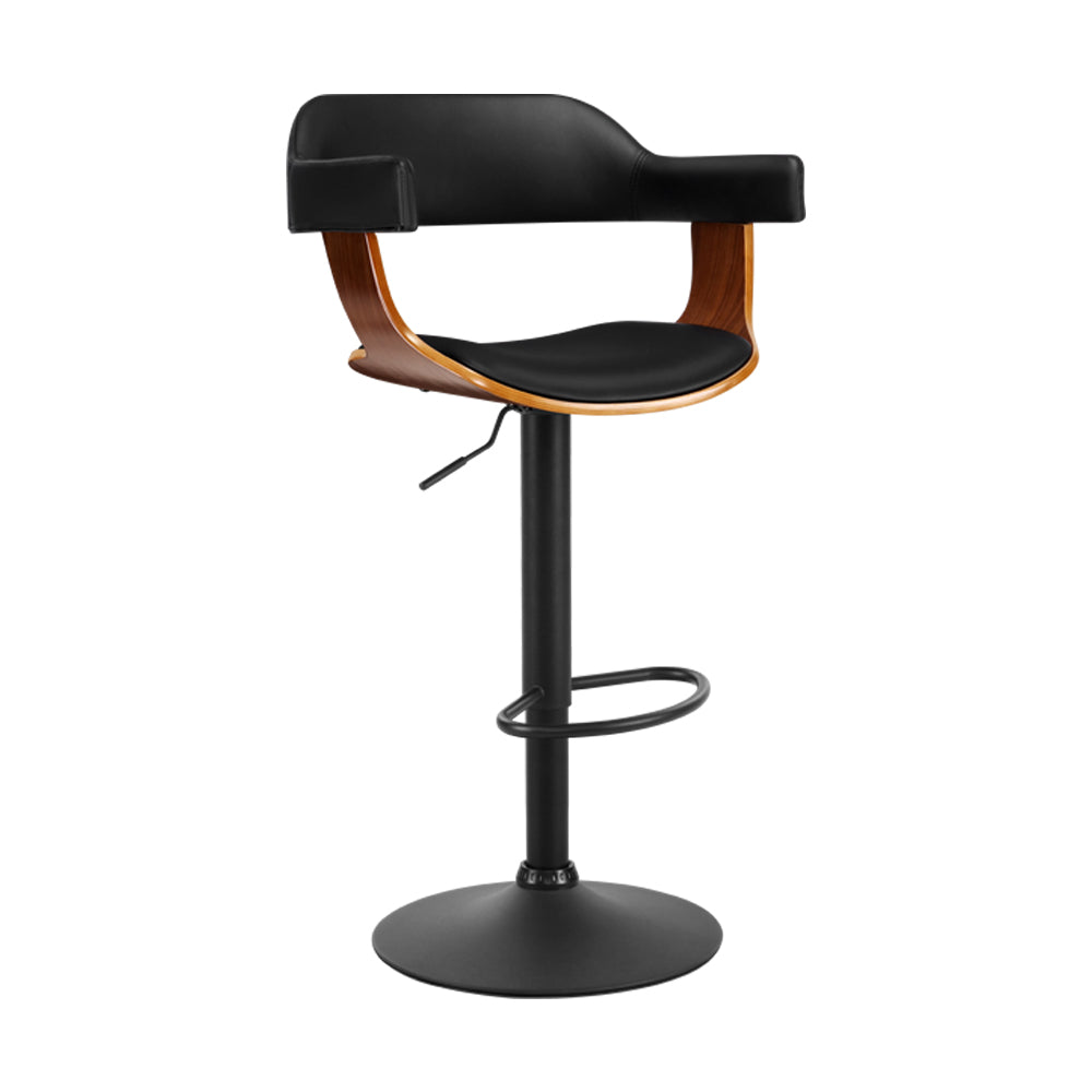 Flynn Wooden Gas Lift Bar Stool With Armrest Black