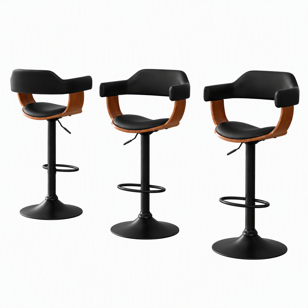 Set of 3 Selina Swivel Gas Lift Bar Stools - Black