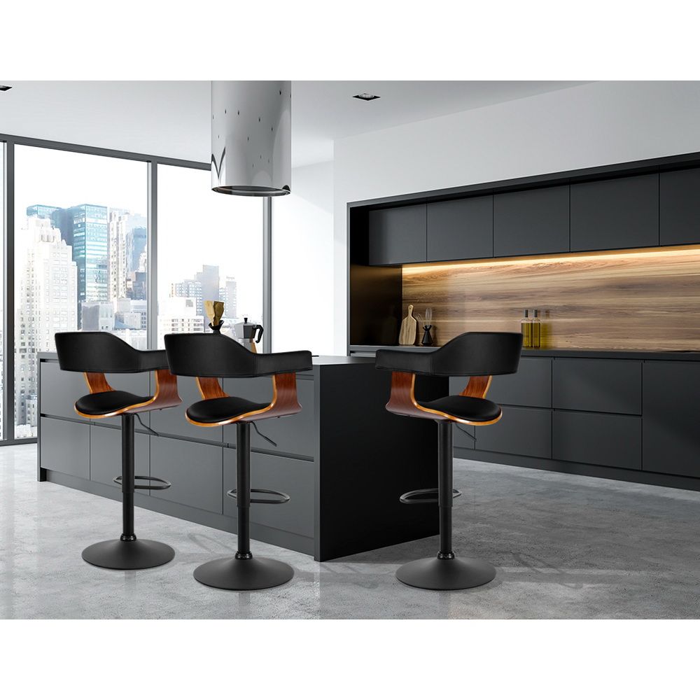 Set of 3 Selina Swivel Gas Lift Bar Stools - Black