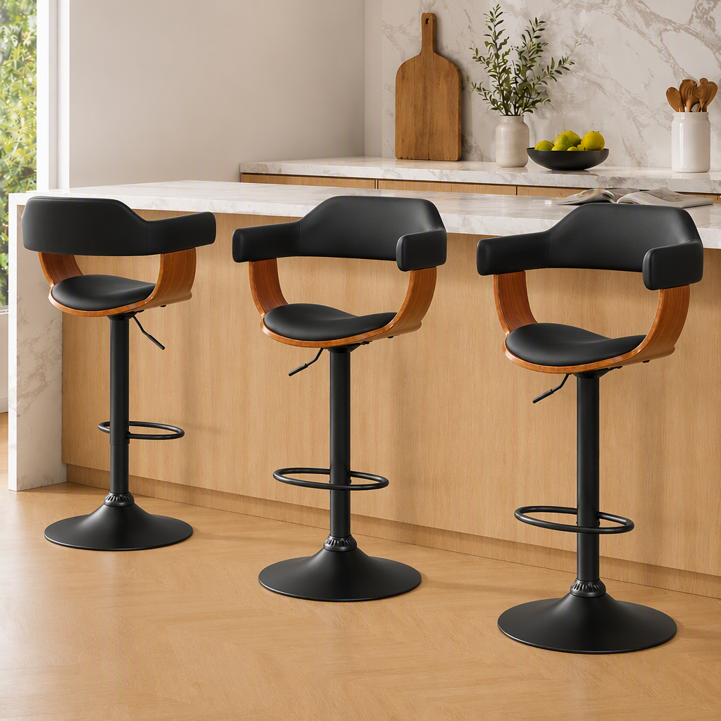 Set of 3 Selina Swivel Gas Lift Bar Stools - Black