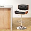 Hailey Wood and Leather Gas Lift Bar Stool Black and Chrome