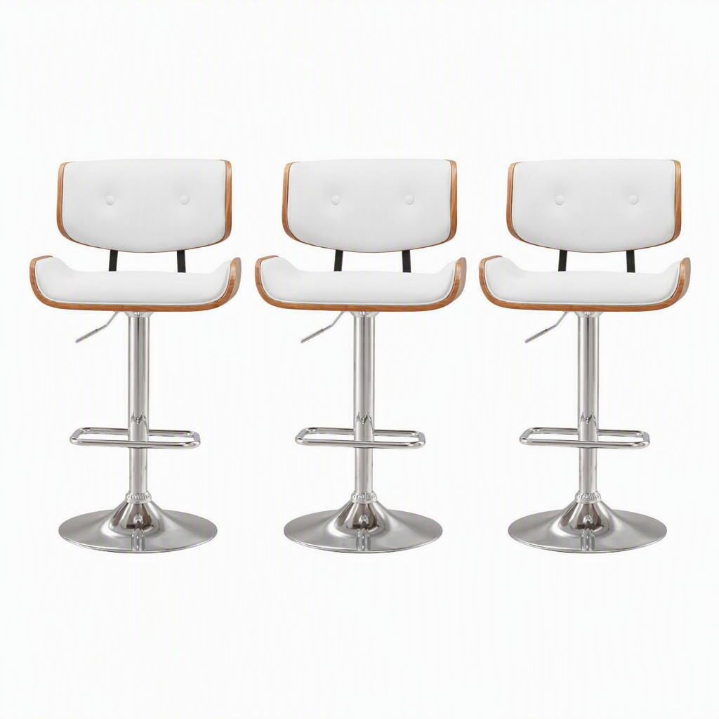 Set of 3 Swivel Gas Lift Bar Stools Kitchen Counter Chairs - White