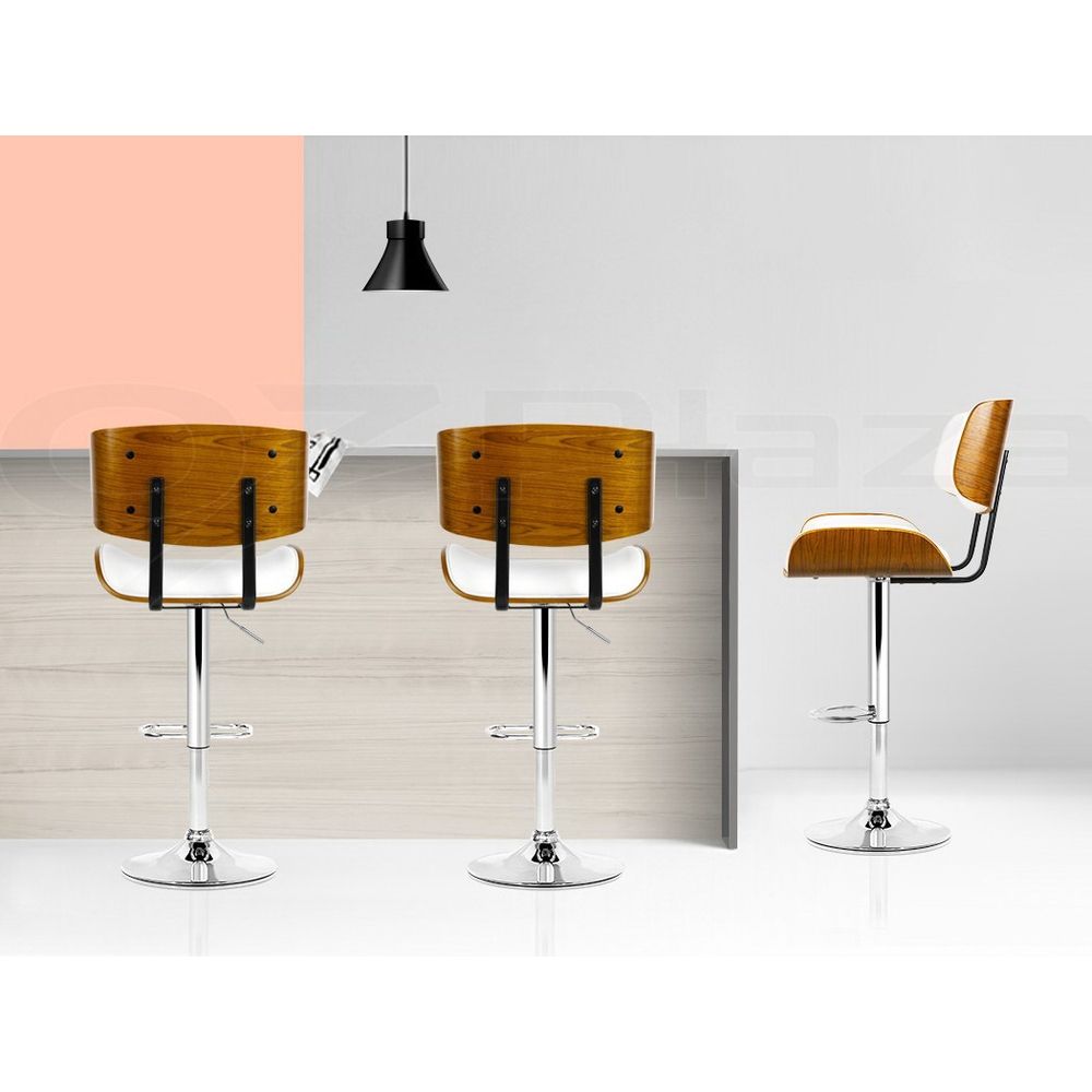 Set of 3 Swivel Gas Lift Bar Stools Kitchen Counter Chairs - White