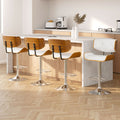 Set of 4 Hailey Wood and Leather Gas Lift Bar Stools White and Chrome