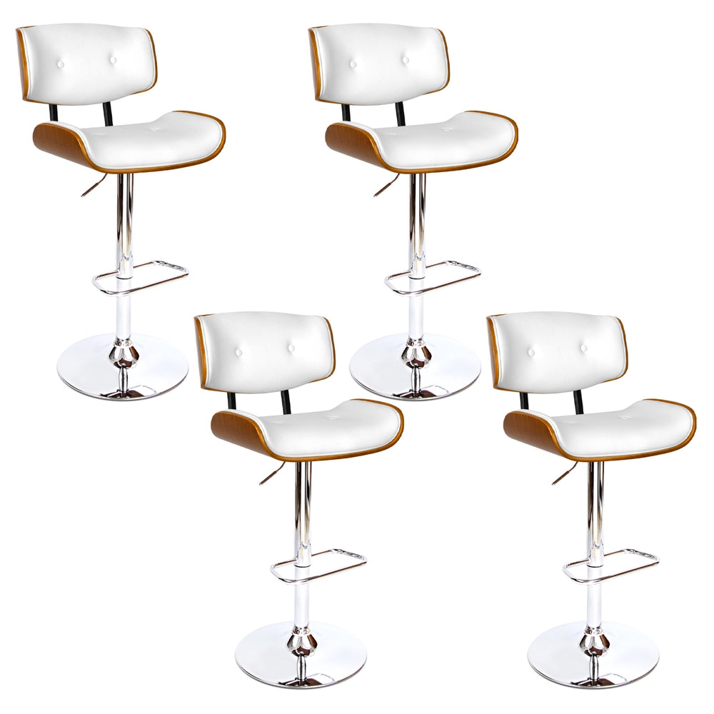 4x Bar Stools Gas Lift Leather White