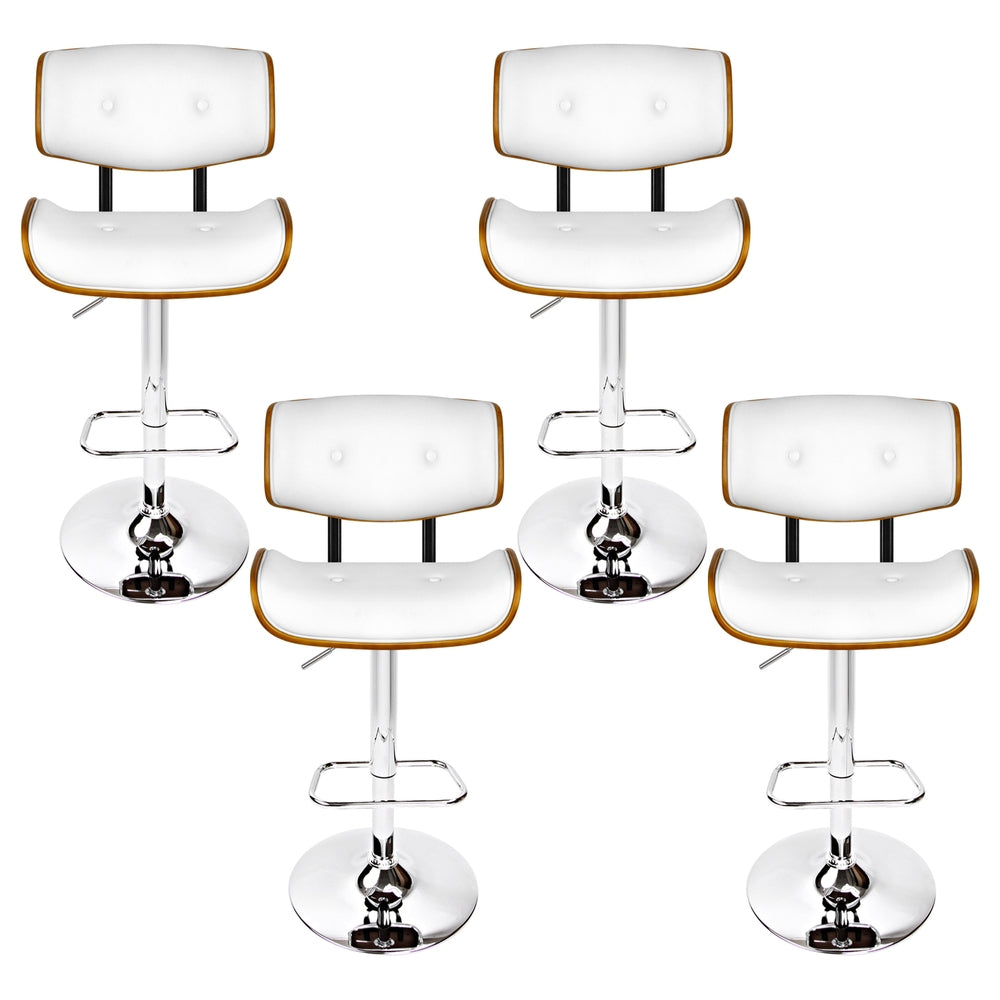 4x Bar Stools Gas Lift Leather White