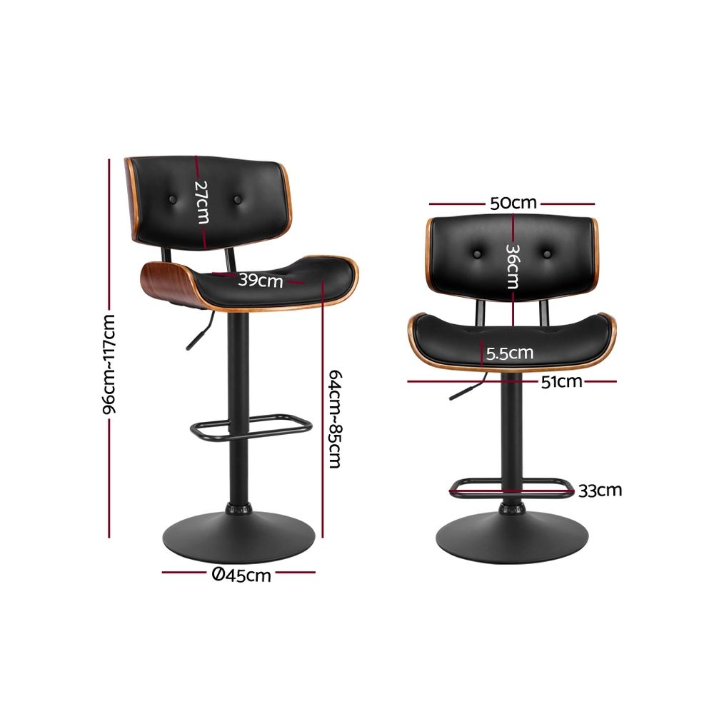 Set of 3 Gas Lift Swivel Bar Stools Kitchen Counter Chairs - Black