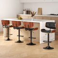 Set of 4 Harper Wood and Leather Gas Lift Bar Stools Black