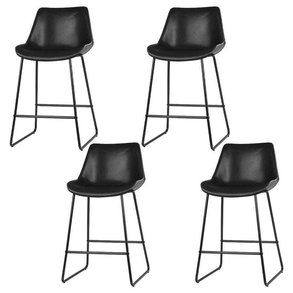 4x Bar Stools Leather Padded Metal Legs Black