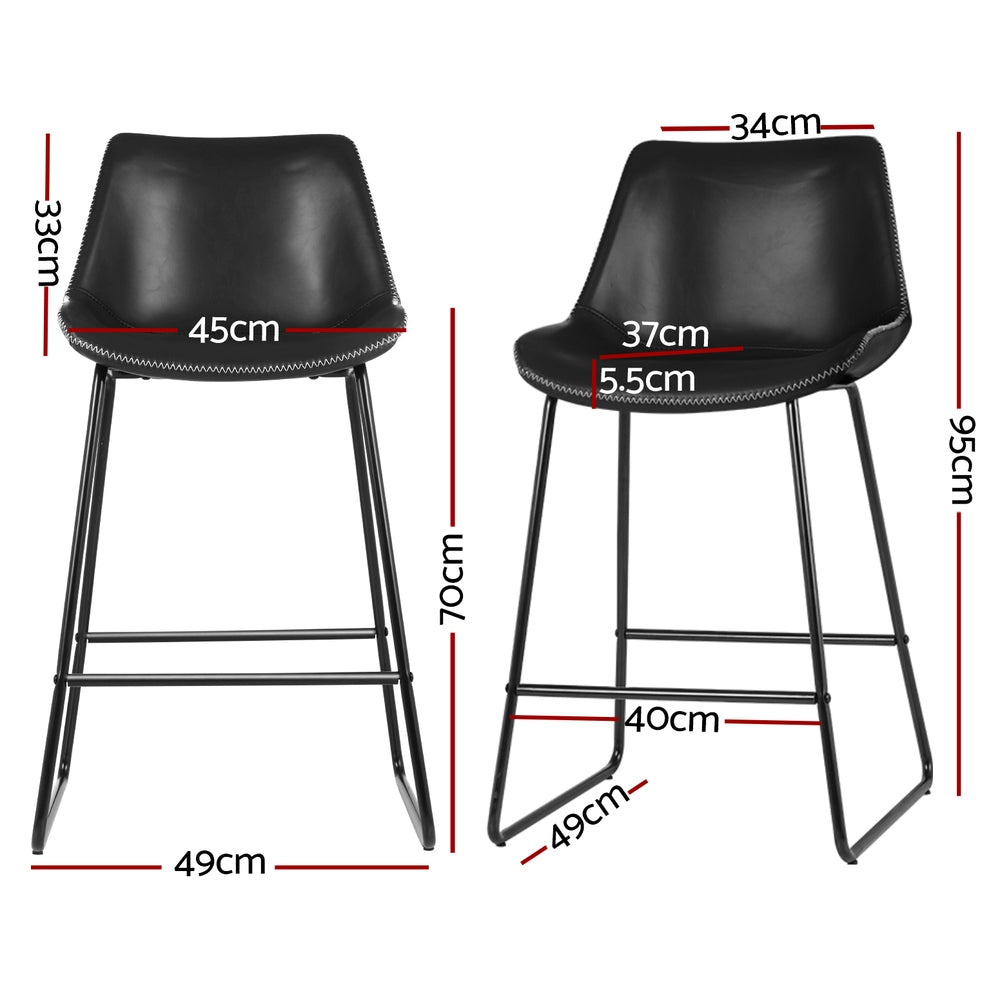 4x Bar Stools Leather Padded Metal Legs Black