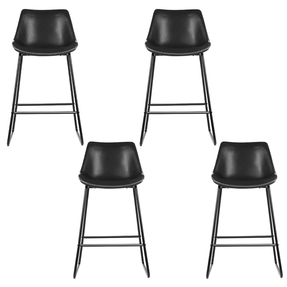 4x Bar Stools Leather Padded Metal Legs Black