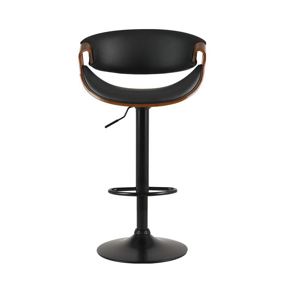 Set of 3 Landon Wood and Leather Gas Lift Bar Stools Black