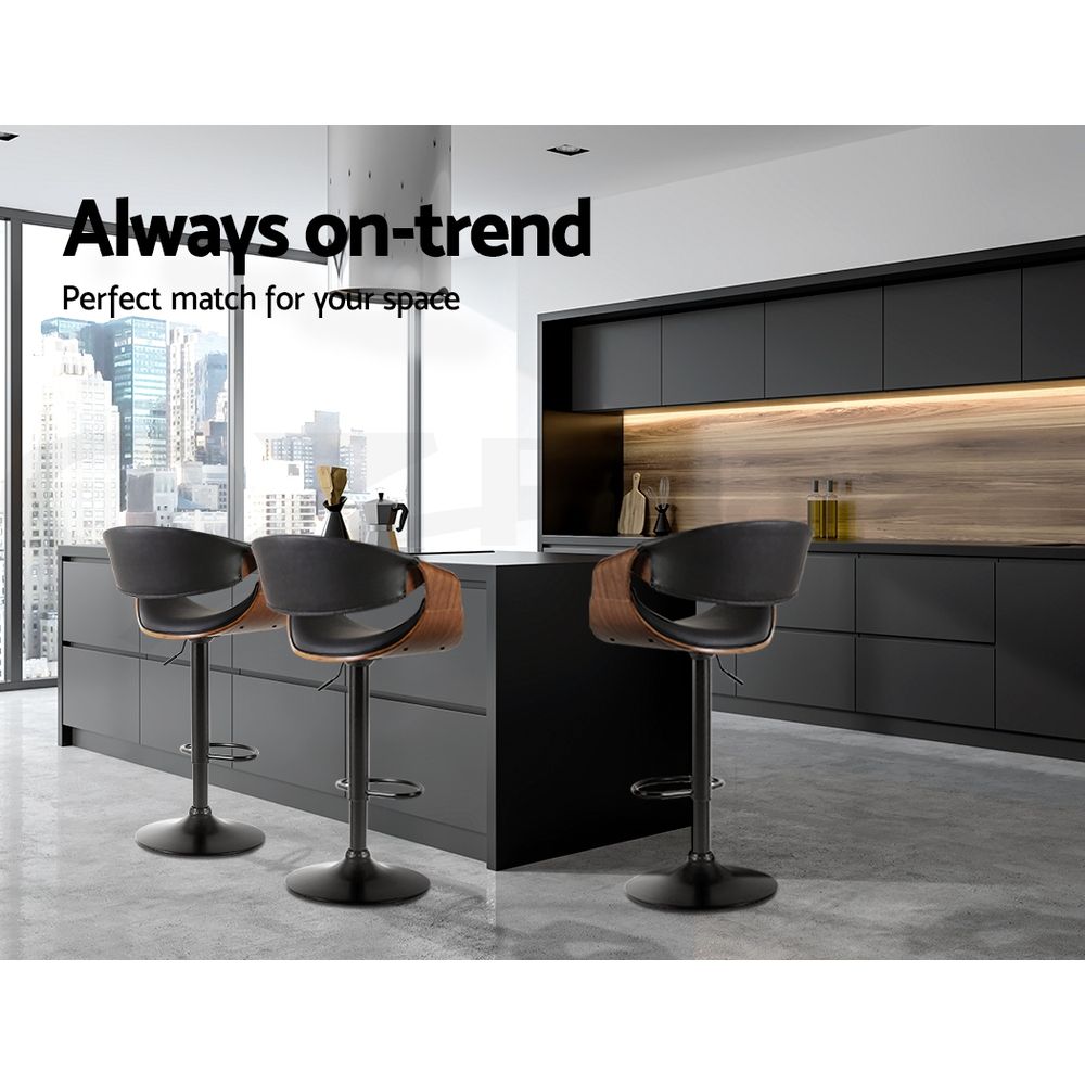 Set of 3 Ambrus Gas Lift Swivel Kitchen Counter Bar Stools - Black