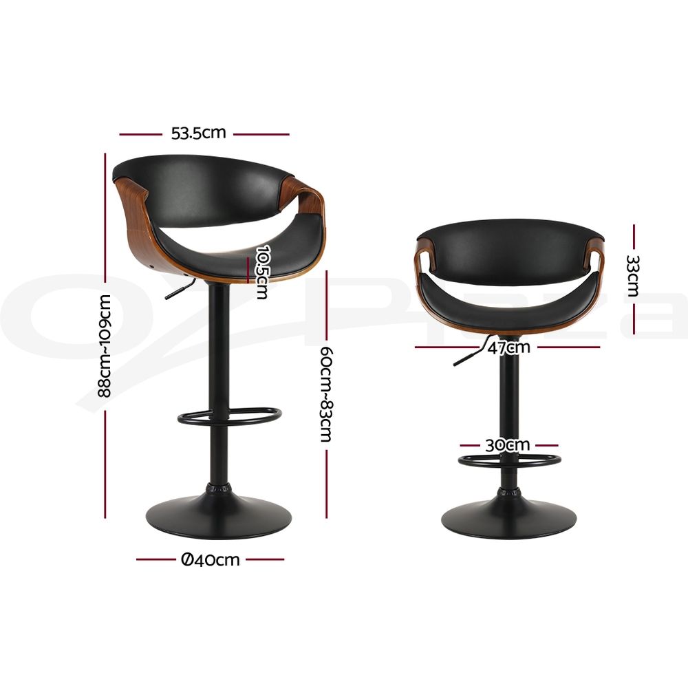 Set of 3 Ambrus Gas Lift Swivel Kitchen Counter Bar Stools - Black