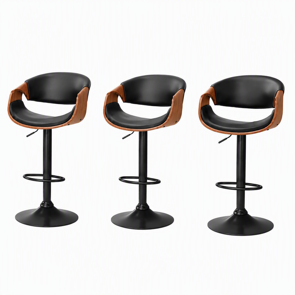Set of 3 Ambrus Gas Lift Swivel Kitchen Counter Bar Stools - Black