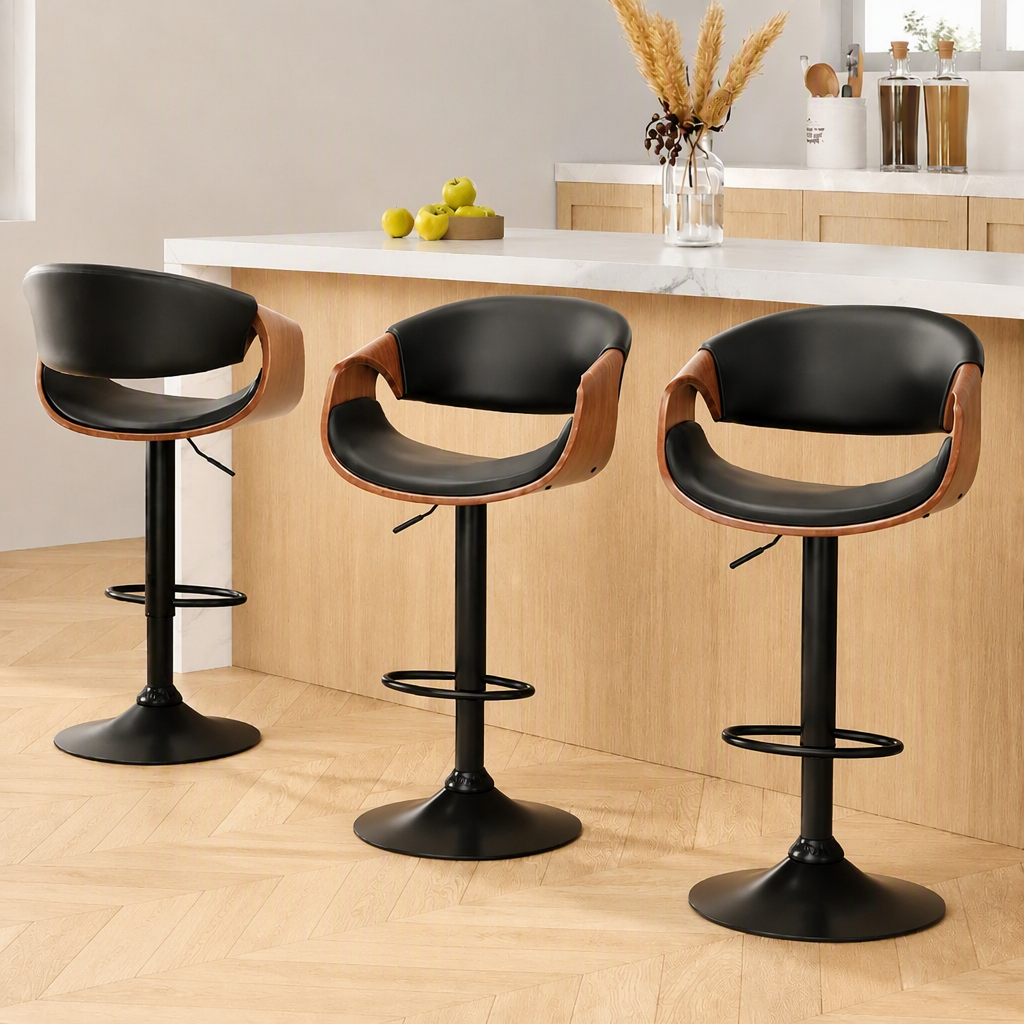 Set of 3 Ambrus Gas Lift Swivel Kitchen Counter Bar Stools - Black