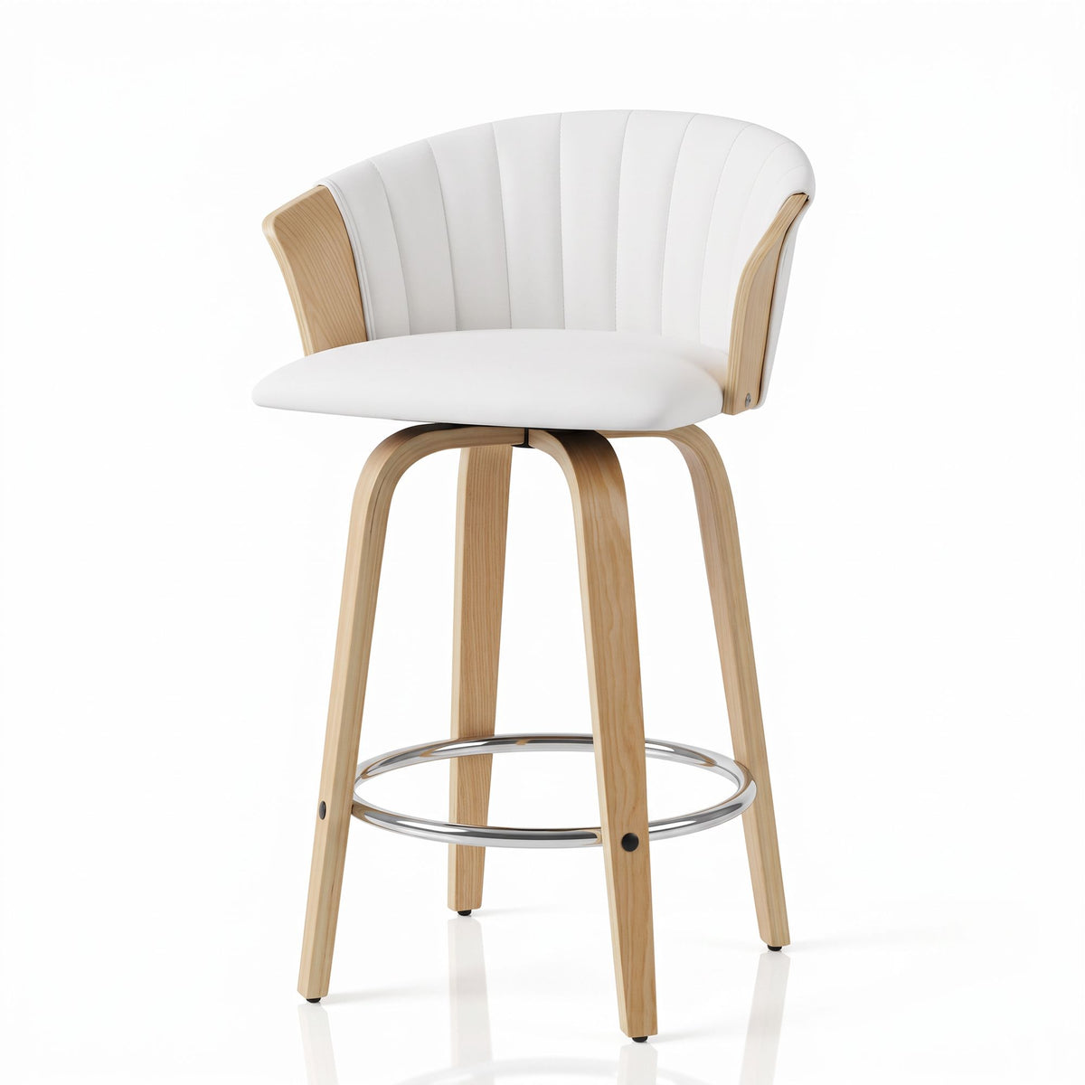 66cm Seat Height Wooden Swivel Bar Stool Kitchen Counter Chair - White