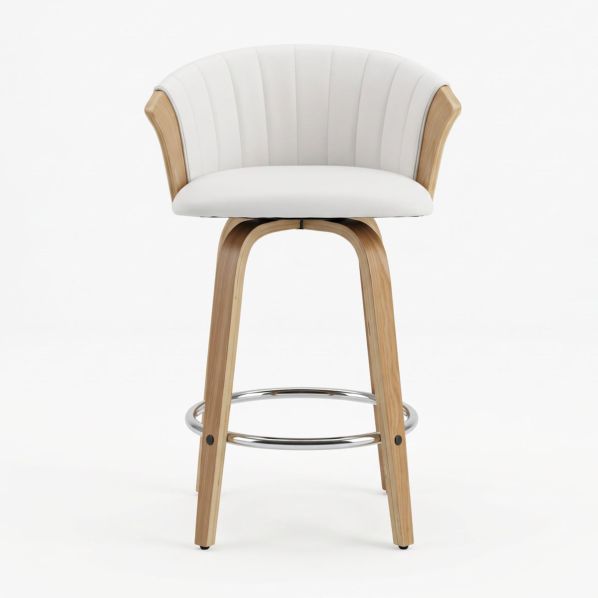 66cm Seat Height Wooden Swivel Bar Stool Kitchen Counter Chair - White