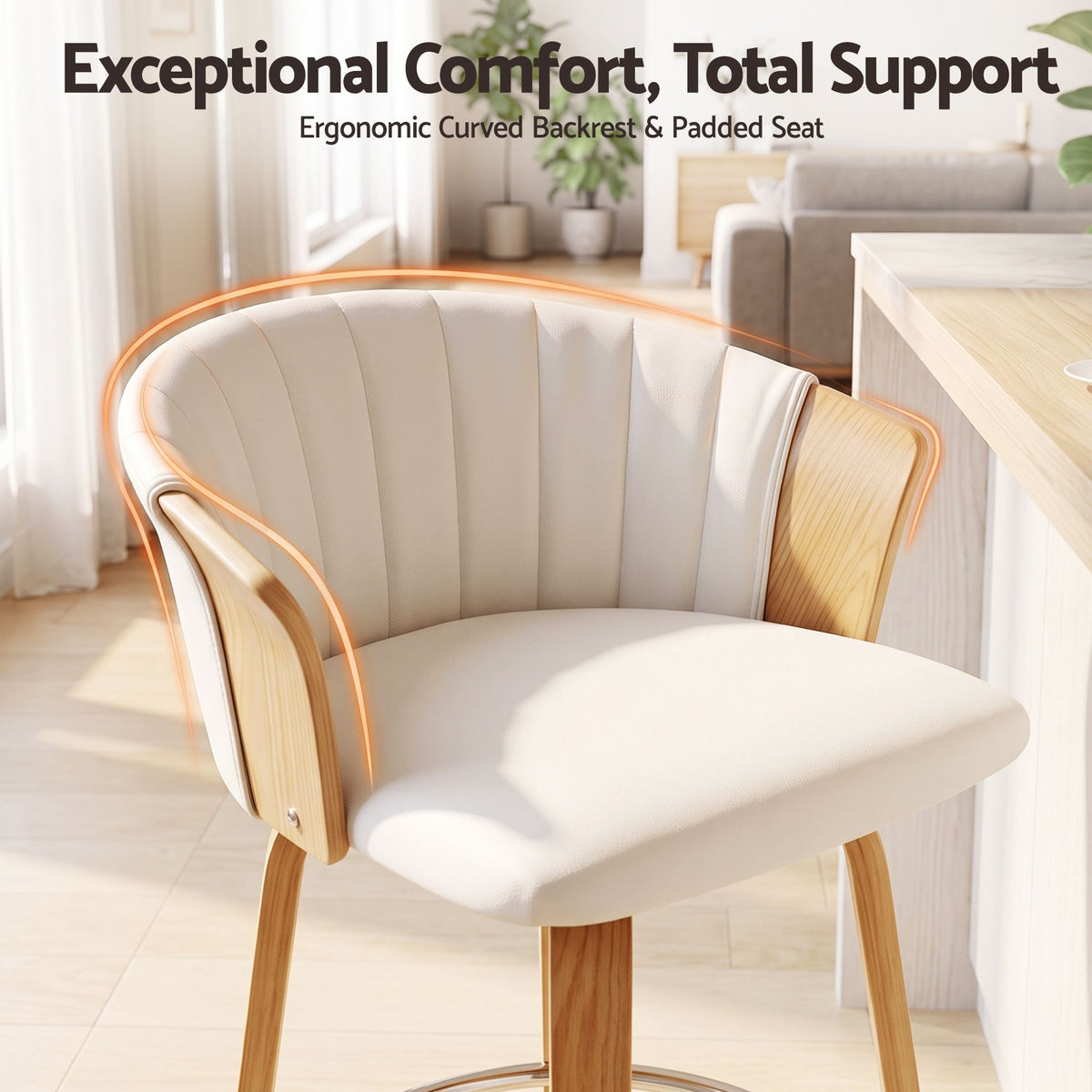66cm Seat Height Wooden Swivel Bar Stool Kitchen Counter Chair - White
