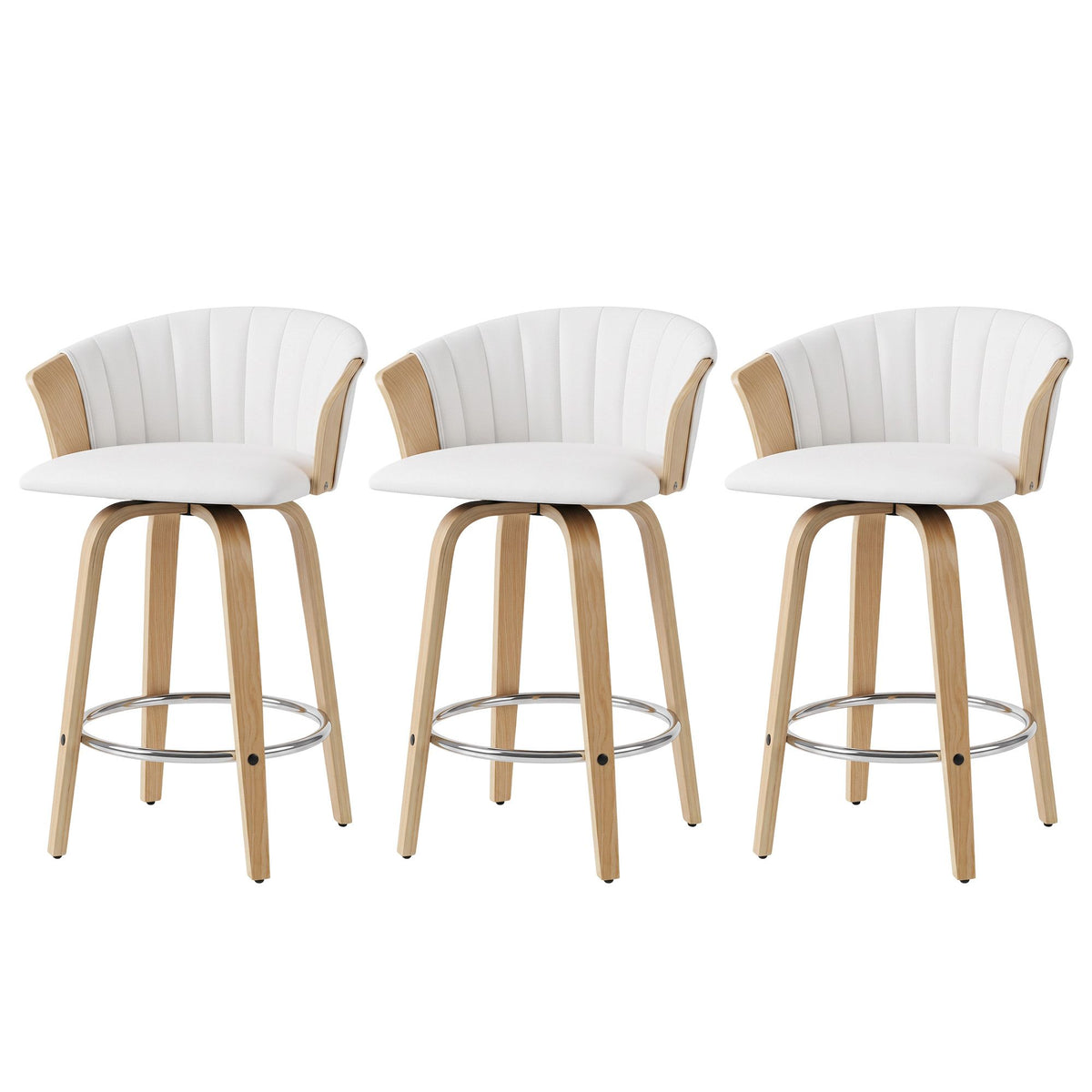 Set of 3 Wooden Swivel Kitchen Counter Bar Stools 66cm - White