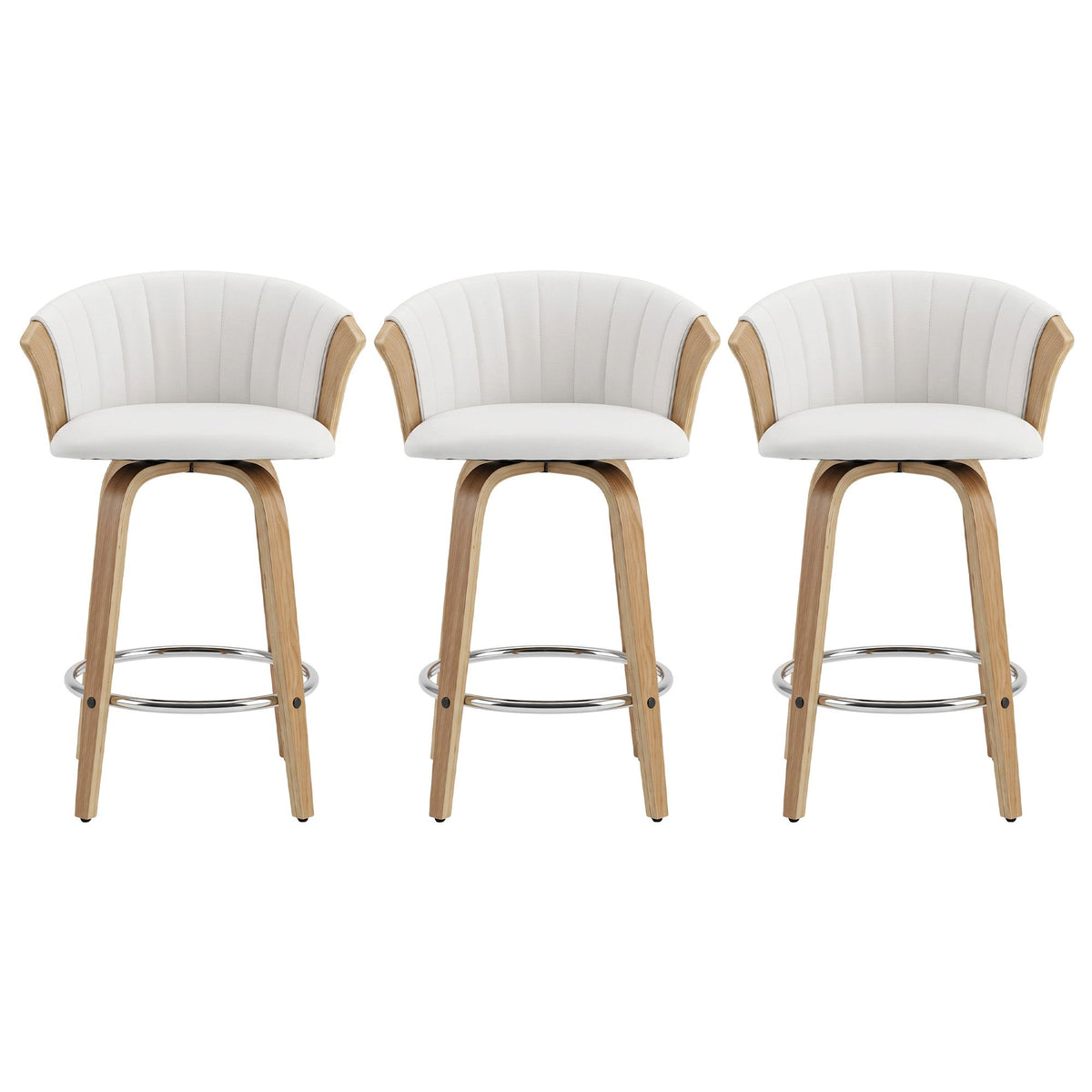 Set of 3 Wooden Swivel Kitchen Counter Bar Stools 66cm - White
