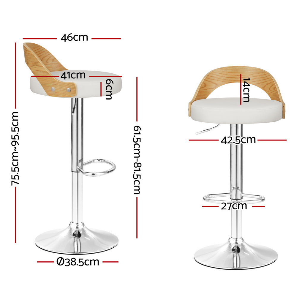 4x Bar Stools Adjustable Leather Padded White