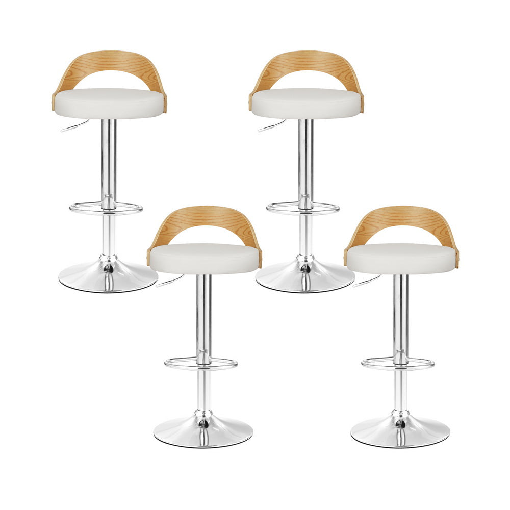 4x Bar Stools Adjustable Leather Padded White