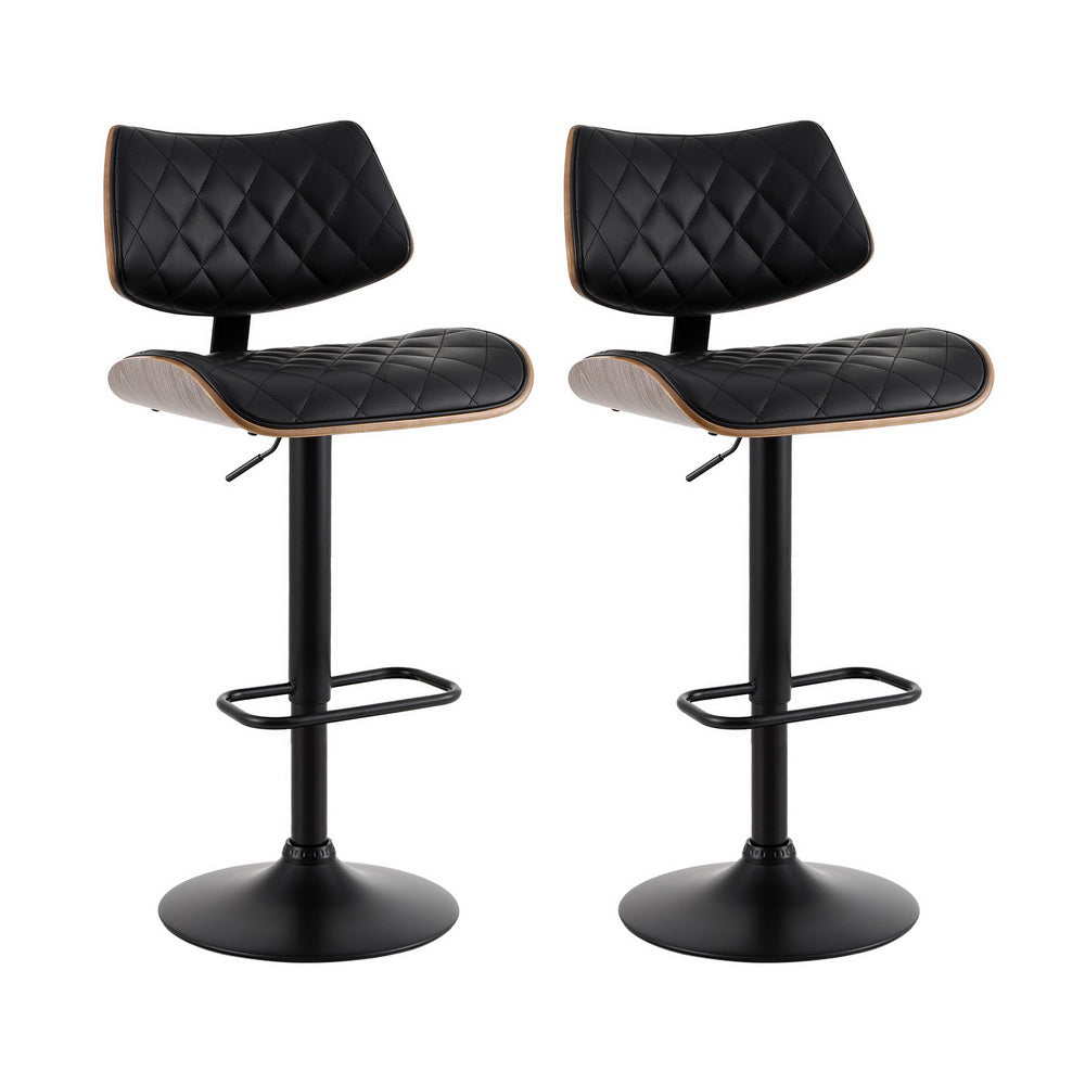 2x Bar Stools Kitchen Dining Chairs Gas Lift Stool Wooden Leather Black