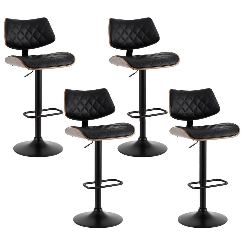 4x Bar Stools Kitchen Dining Chairs Gas Lift Stool Wooden Leather Black