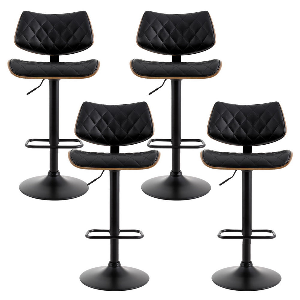 Set of 4 Quentin Gas Lift Bar Stools - Black