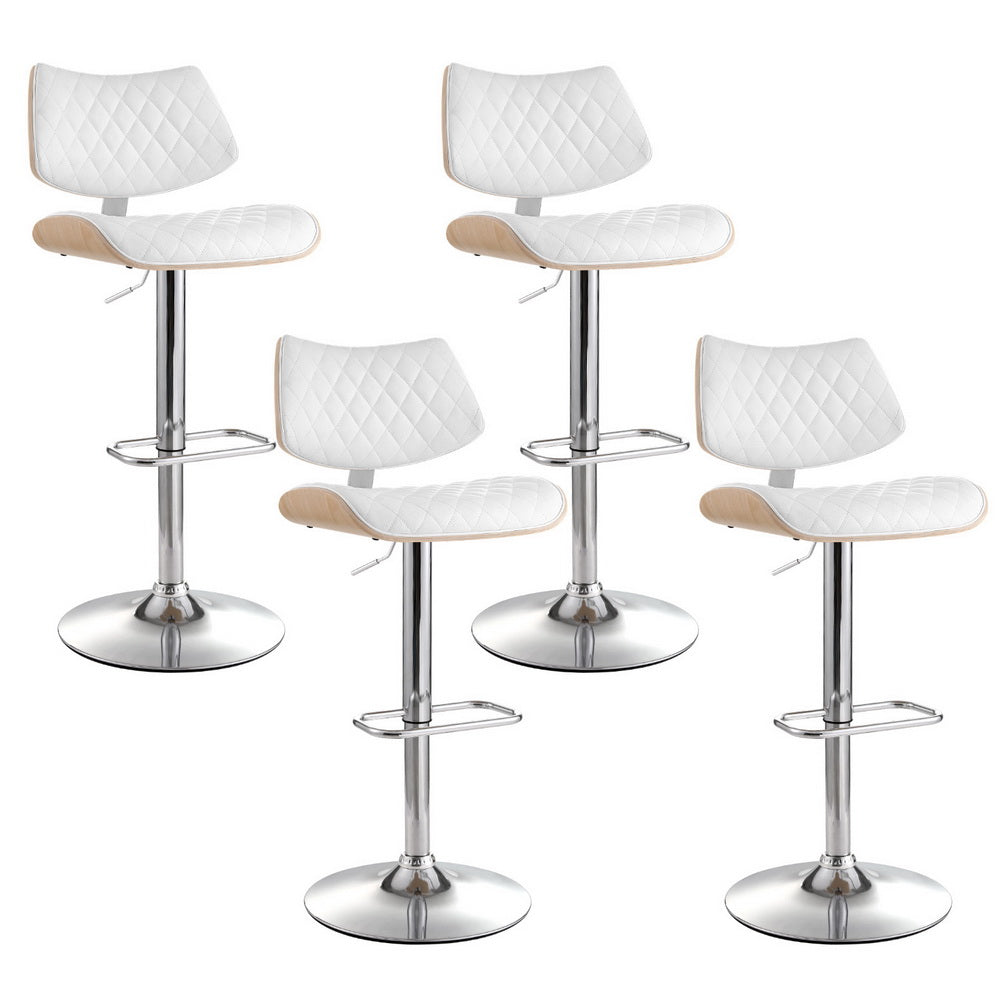 4x Bar Stools Kitchen Dining Chairs Gas Lift Stool Wooden Leather White