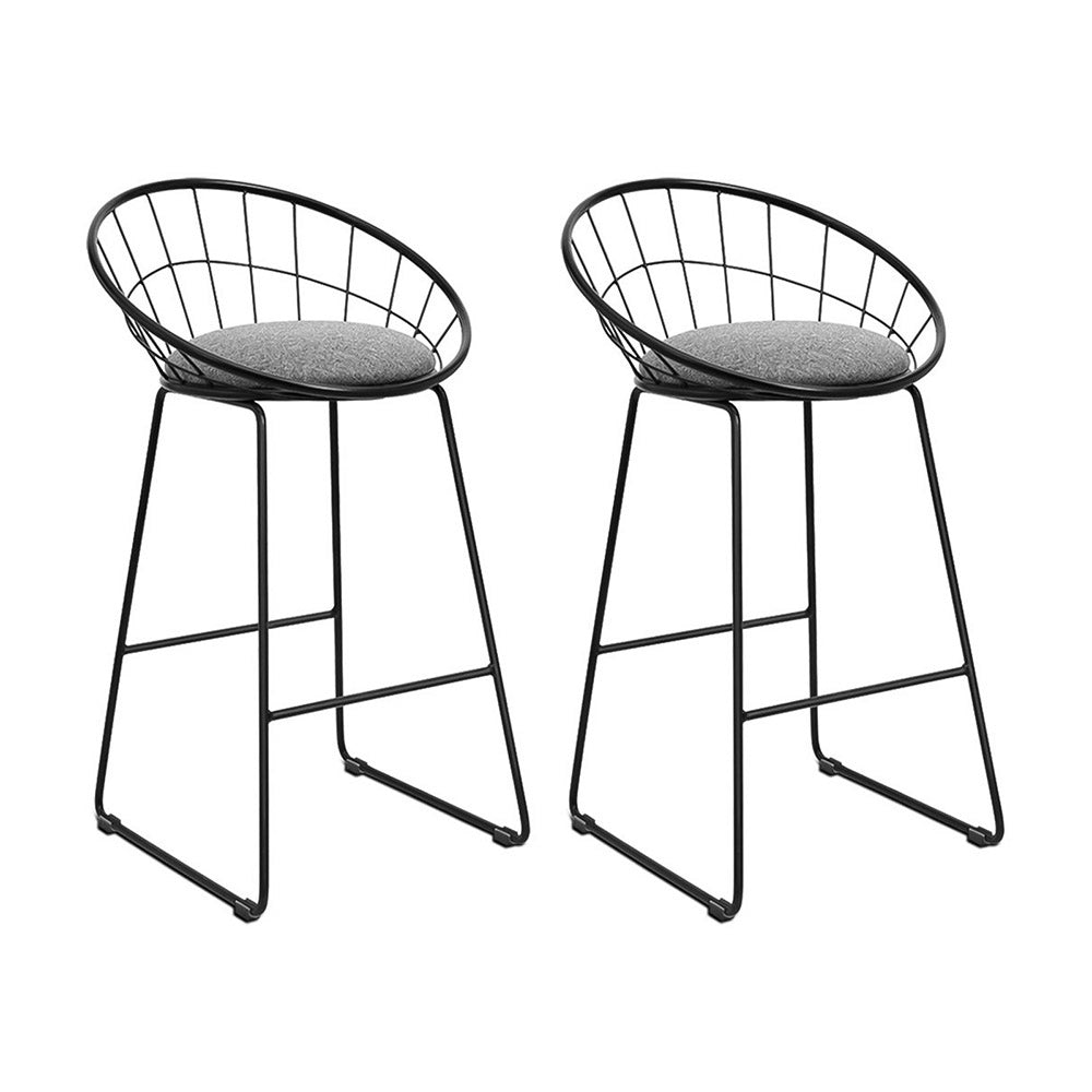 Set of 2 Bar Stools Steel Fabric - Grey and Black